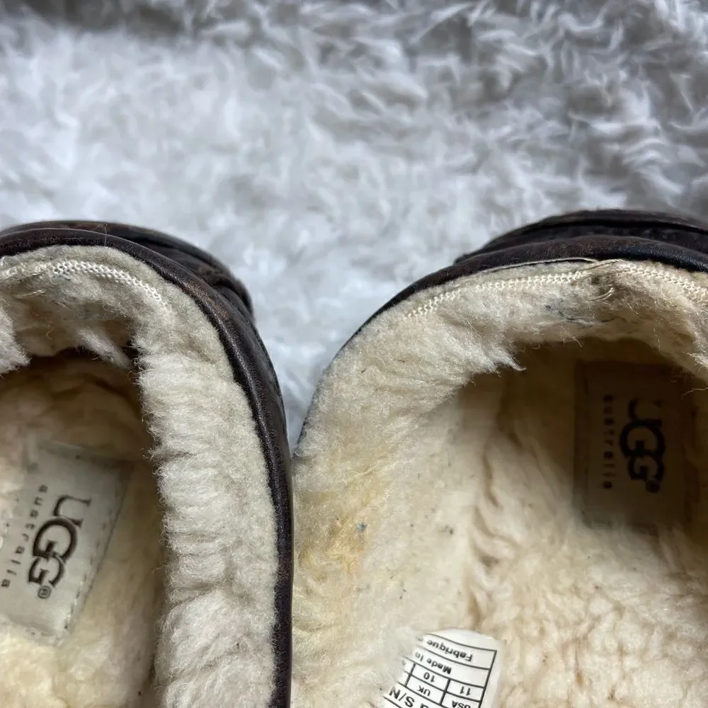 UGG Ascot Leather Brown Slippers/ Moccasins wool lining size 11